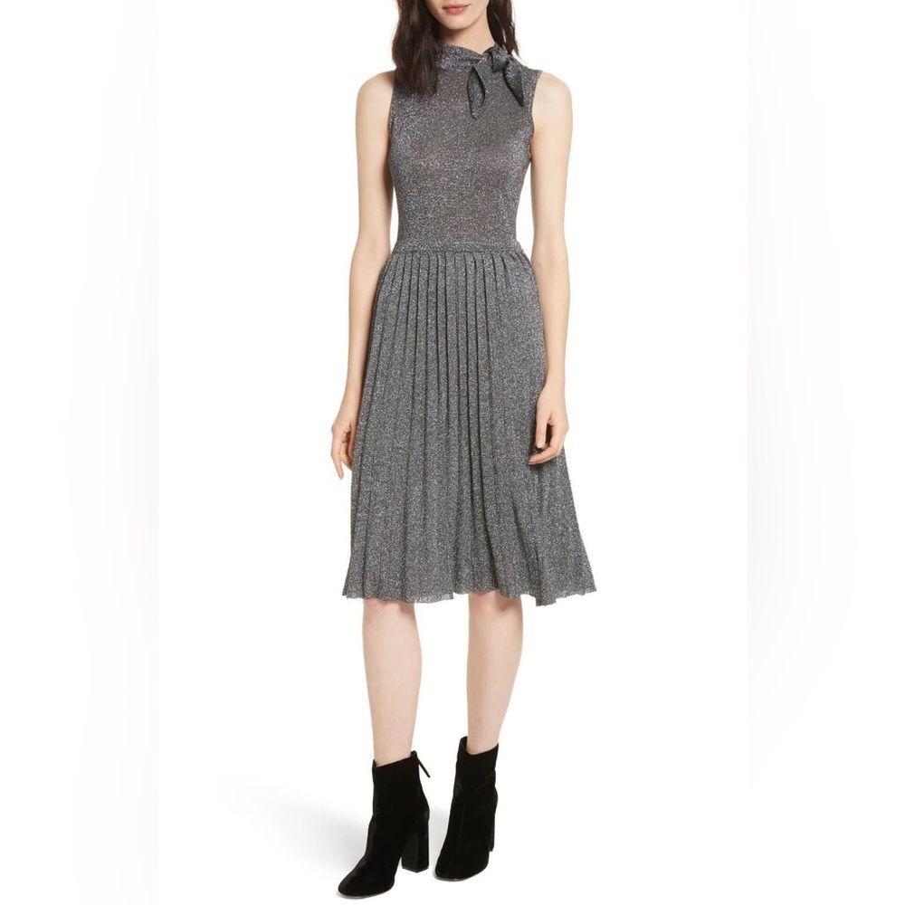 NWT Kate Spade‎ Metallic Knot Sweater Dress Star Bright Dark Silver Sz LARGE